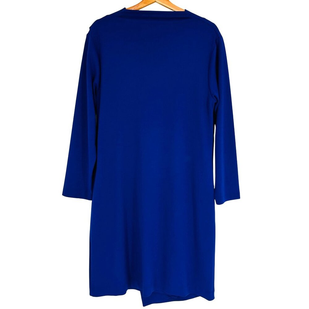 Joan Vass Drape Front Cobalt Blue Long Sleeve Elegant Professional Dress New 2P - Picture 2 of 9